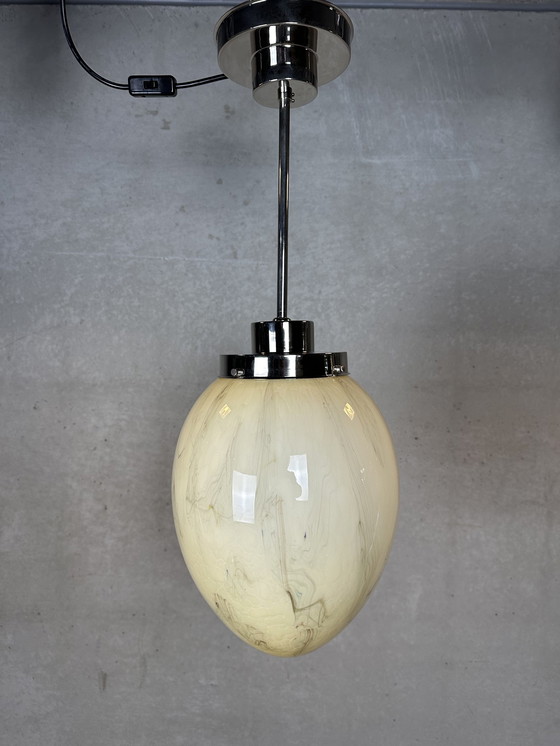 Image 1 of Xl Art Deco Suspension Lamp - Marbled Opaline