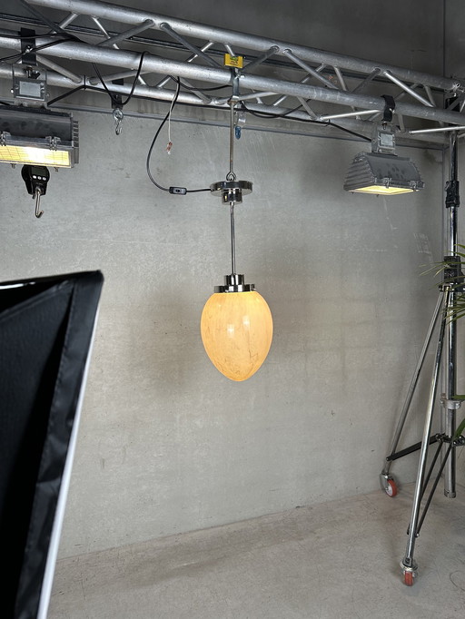 Xl Art Deco Suspension Lamp - Marbled Opaline