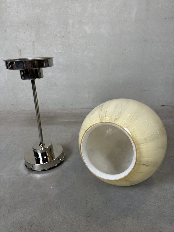 Image 1 of Xl Art Deco Suspension Lamp - Marbled Opaline