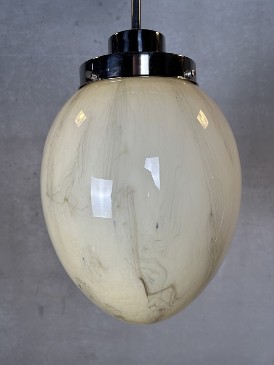 Image 1 of Xl Art Deco Suspension Lamp - Marbled Opaline