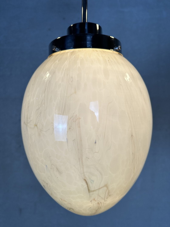 Image 1 of Xl Art Deco Suspension Lamp - Marbled Opaline