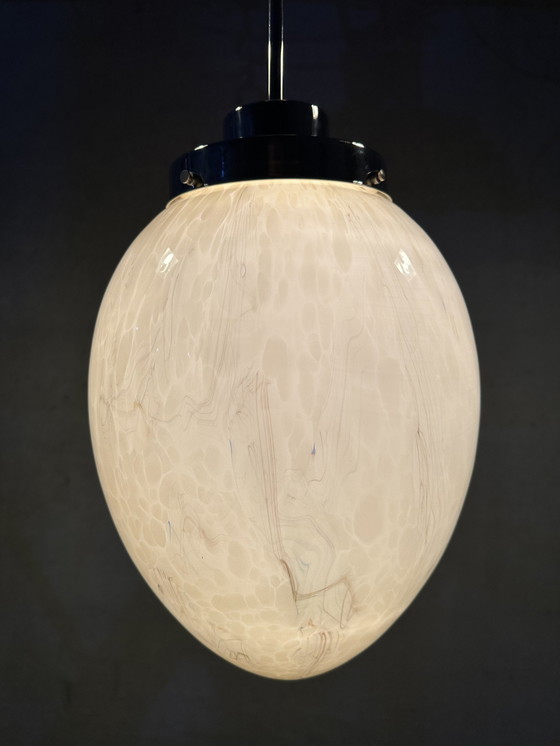 Image 1 of Xl Art Deco Suspension Lamp - Marbled Opaline