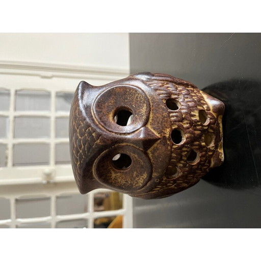 Chandelier vintage en grès avec hibou, 1970