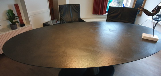 Image 1 of Table de salle à manger Libra Oval, 225X115 Cm, pied en acier inoxydable, plateau noir