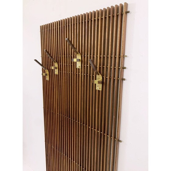 Image 1 of Porte-manteau modulaire vintage en bois stratifié et laiton, Italie 1950