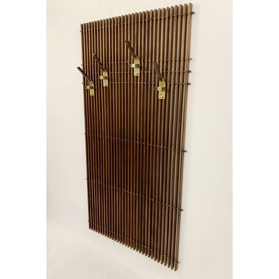 Image 1 of Porte-manteau modulaire vintage en bois stratifié et laiton, Italie 1950