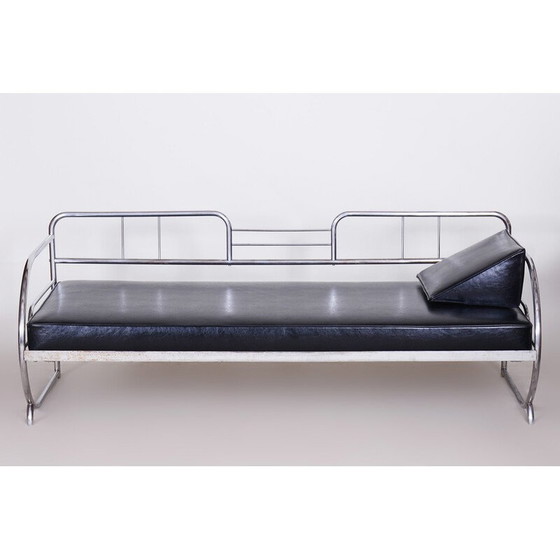 Image 1 of Canapé Bauhaus vintage en cuir noir et chrome tubulaire par Robert Slezák, Tchécoslovaquie 1930