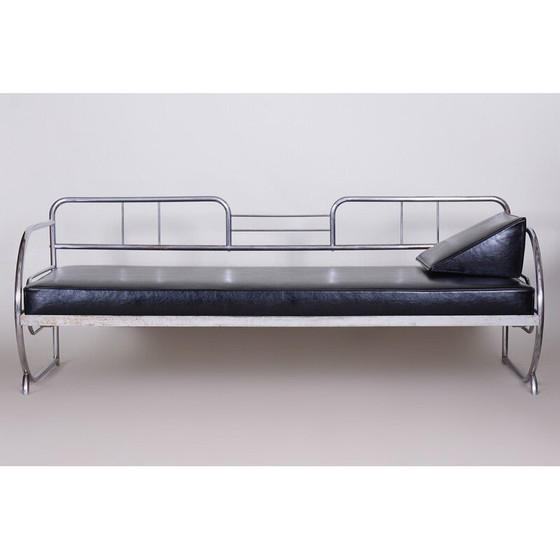 Image 1 of Canapé Bauhaus vintage en cuir noir et chrome tubulaire par Robert Slezák, Tchécoslovaquie 1930