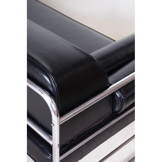 Image 1 of Canapé Bauhaus vintage en cuir noir et chrome tubulaire par Robert Slezák, Tchécoslovaquie 1930