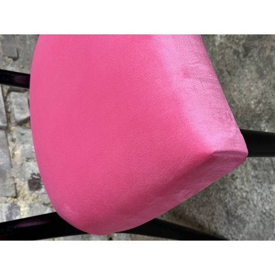 Image 1 of Ensemble de 4 chaises vintage en bois noirci et velours rose, Italie 1960