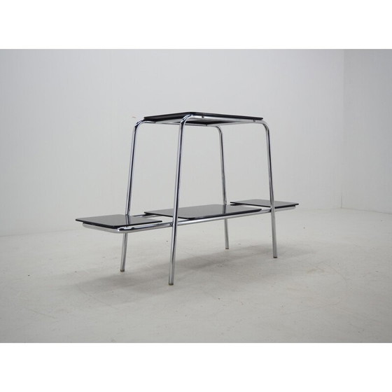 Image 1 of Table d'appoint, support, étagère en verre opaxite en chrome Bauhaus, années 1930