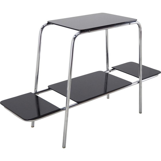 Image 1 of Table d'appoint, support, étagère en verre opaxite en chrome Bauhaus, années 1930