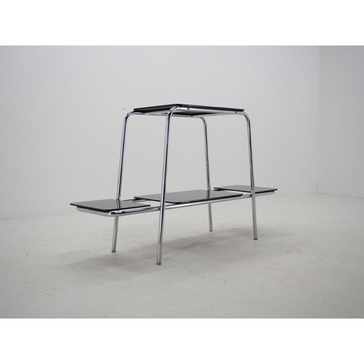 Table d'appoint, support, étagère en verre opaxite en chrome Bauhaus, années 1930