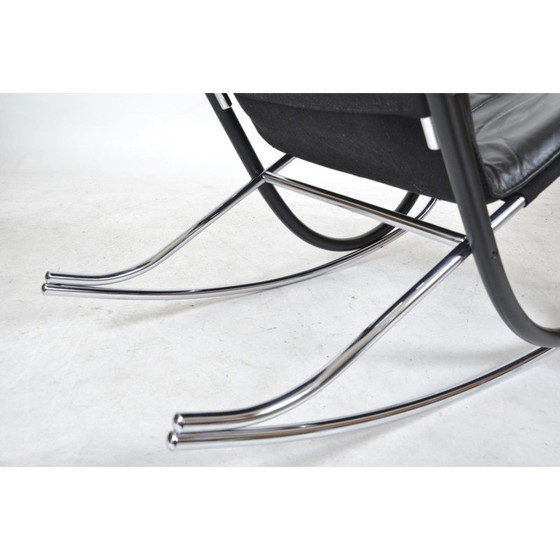 Image 1 of Fauteuil à bascule vintage Nonna en bois courbé noirci et cuir par Paul Tuttle pour Strässle International, Suisse 1970
