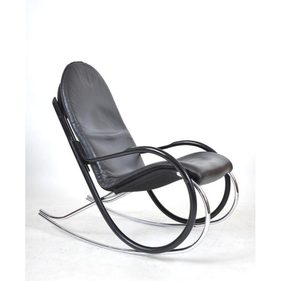 Image 1 of Fauteuil à bascule vintage Nonna en bois courbé noirci et cuir par Paul Tuttle pour Strässle International, Suisse 1970