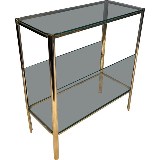 Image 1 of Porte-revues vintage en bronze et verre par Jacques Théophile Lepelletier pour Broncz, France 1970