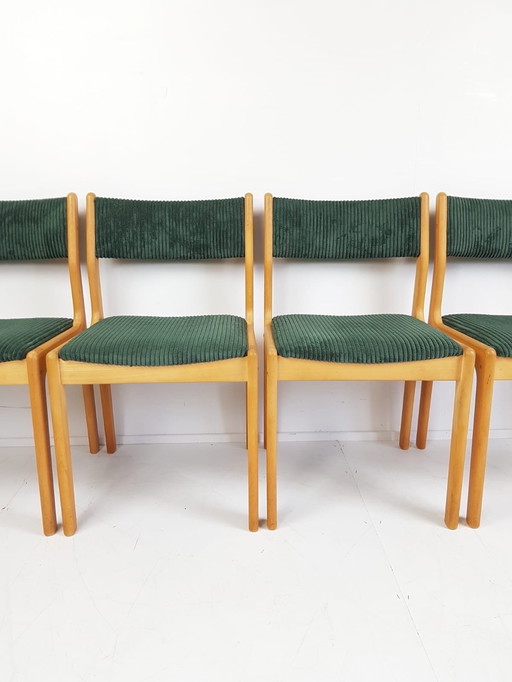 4 chaises de salle à manger danoises vintage en chêne Findah vert foncé nervuré