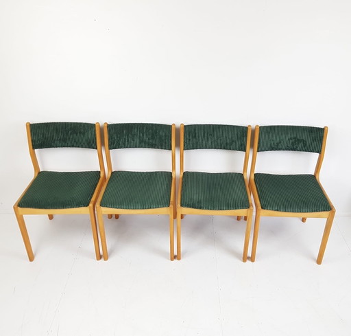 4 chaises de salle à manger danoises vintage en chêne Findah vert foncé nervuré