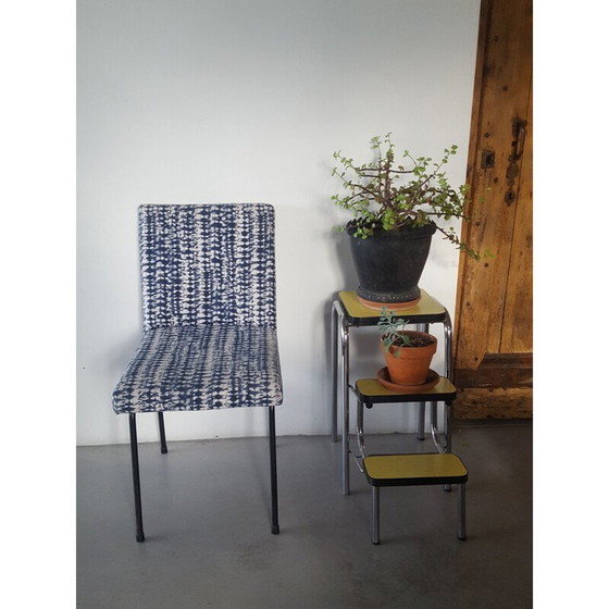 Image 1 of Paire de chaises vintage en métal et tissu indigo, 1950