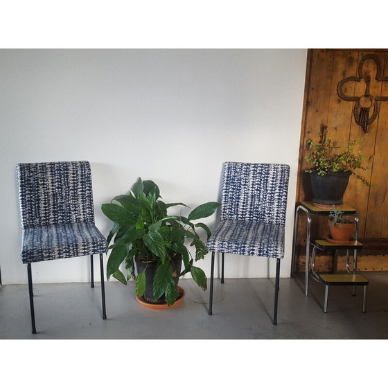 Image 1 of Paire de chaises vintage en métal et tissu indigo, 1950