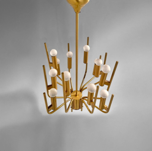 Lustre vintage en laiton par Oscar Torlasco pour Stilkronen, Italie 1950s