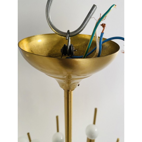 Image 1 of 1x Lustre vintage italien en laiton par Oscar Torlasco pour Stilkronen, années 1950