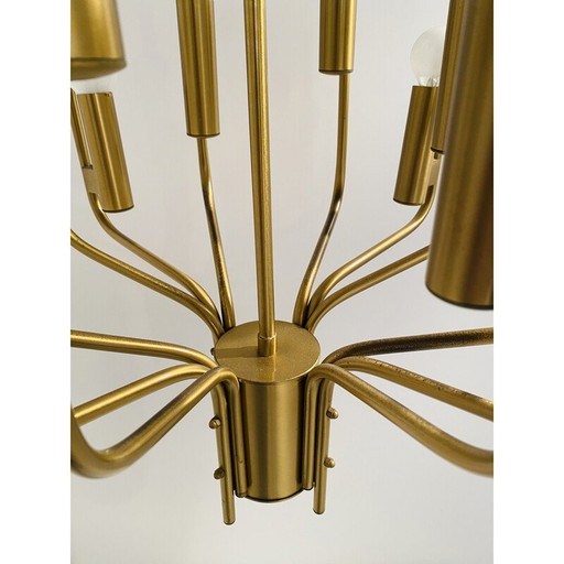 Lustre vintage en laiton par Oscar Torlasco pour Stilkronen, Italie 1950s