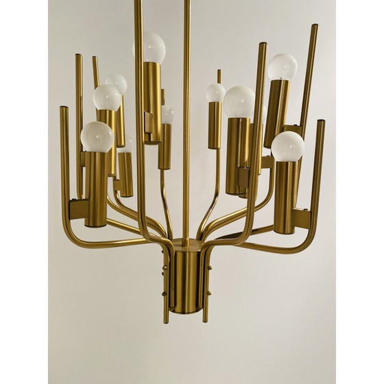Image 1 of 1x Lustre vintage italien en laiton par Oscar Torlasco pour Stilkronen, années 1950