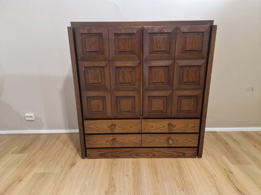 Meuble de bar brutaliste - Vintage - 80'S - Marron foncé - Bois
