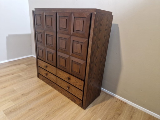 Meuble de bar brutaliste - Vintage - 80'S - Marron foncé - Bois
