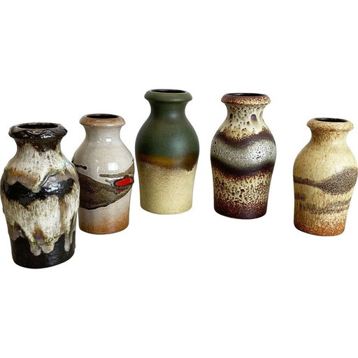 Ensemble de 5 vases à lave grasse en poterie vintage par Scheurich, Allemagne 1970