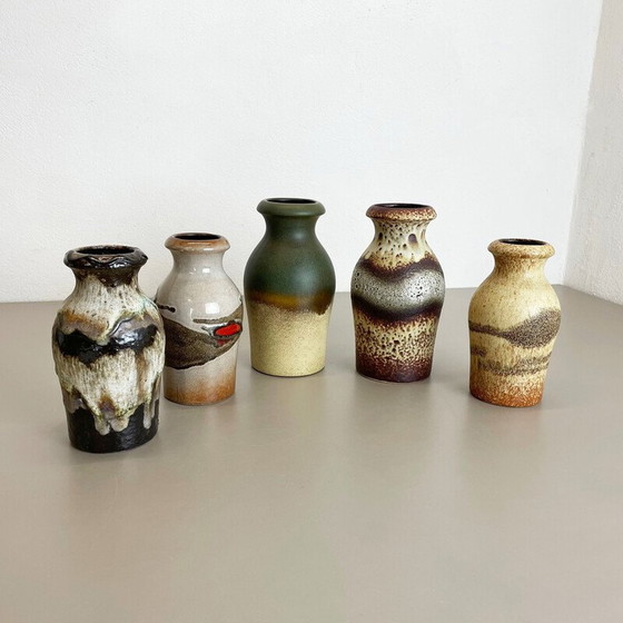 Image 1 of Ensemble de 5 vases à lave grasse en poterie vintage par Scheurich, Allemagne 1970