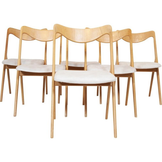 Image 1 of Ensemble de 6 chaises vintage en bois de chêne par Albin Johansson and Sons, 1960