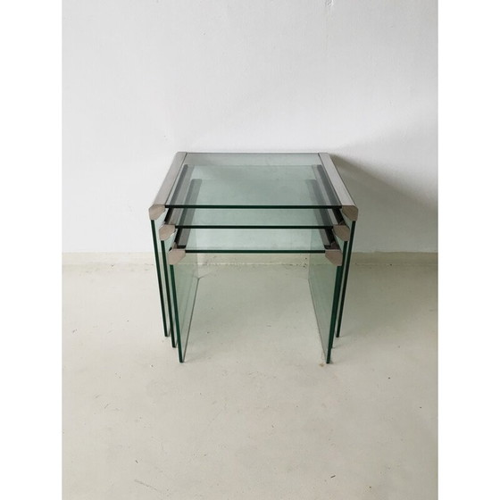 Image 1 of Ensemble de 3 tables gigognes "T35" en verre, GALLOTTI & RADICE - 1970