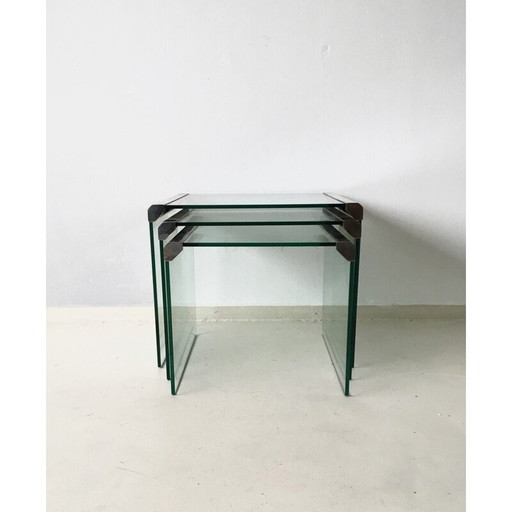 Ensemble de 3 tables gigognes "T35" en verre, GALLOTTI & RADICE - 1970