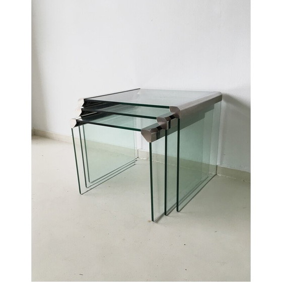 Image 1 of Ensemble de 3 tables gigognes "T35" en verre, GALLOTTI & RADICE - 1970