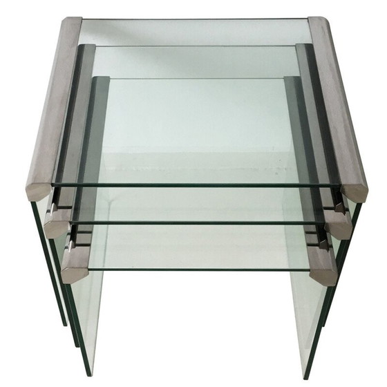 Image 1 of Ensemble de 3 tables gigognes "T35" en verre, GALLOTTI & RADICE - 1970