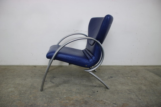 Image 1 of Elégant fauteuil Rolf Benz Alu cuir véritable bleu chaise une place