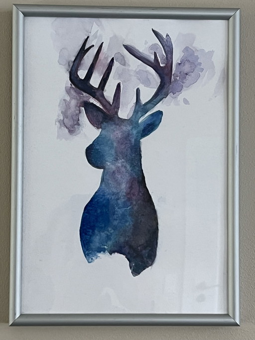 Aquarelle cerf en automne