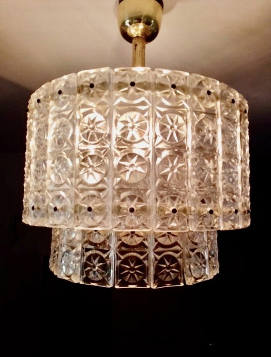 Image 1 of Lustre Kinkeldey en verre cristal et structure en laiton , Autriche, 1960