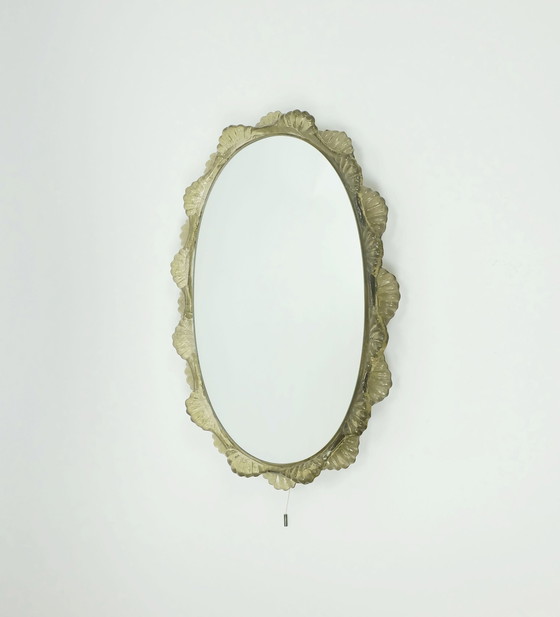 Image 1 of Elégant Grand Miroir Mural rétro-éclairé Cadre Acrylique Verre Glace Décor 1960S 1970S