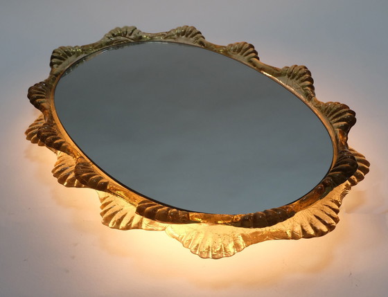 Image 1 of Elégant Grand Miroir Mural rétro-éclairé Cadre Acrylique Verre Glace Décor 1960S 1970S