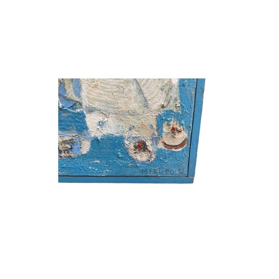 Image 1 of Mid Century peinture abstraite bleue italienne