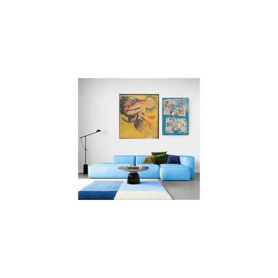 Image 1 of Mid Century peinture abstraite bleue italienne