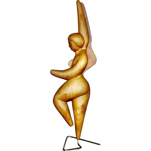 Sculpture vintage monogrammée en bois de cerisier, 1980