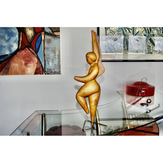 Image 1 of Sculpture vintage monogrammée en bois de cerisier, 1980