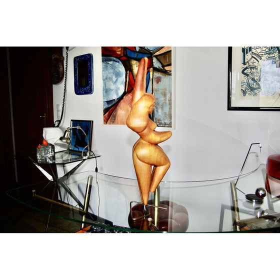 Image 1 of Sculpture vintage monogrammée en bois de cerisier, 1980