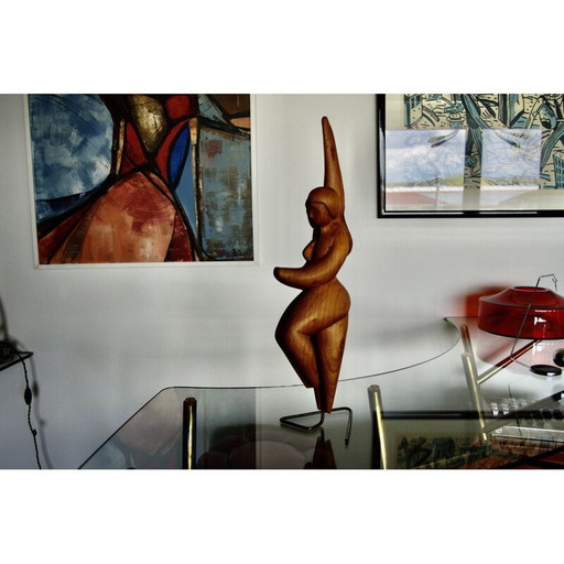 Sculpture vintage monogrammée en bois de cerisier, 1980