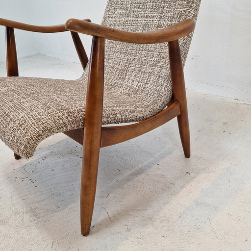 Fauteuil vintage en teck et tissu, Danemark années 1960