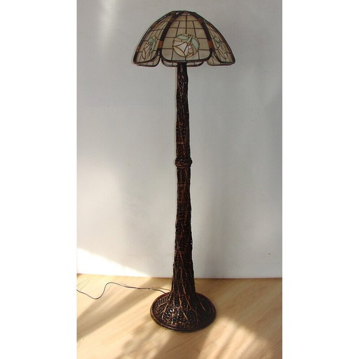 Lampadaire vintage en rotin, années 1950